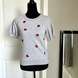 Kate Spade Apple Embroidered Short Sleeve Pullover XS Grey Preppy Whimsy
